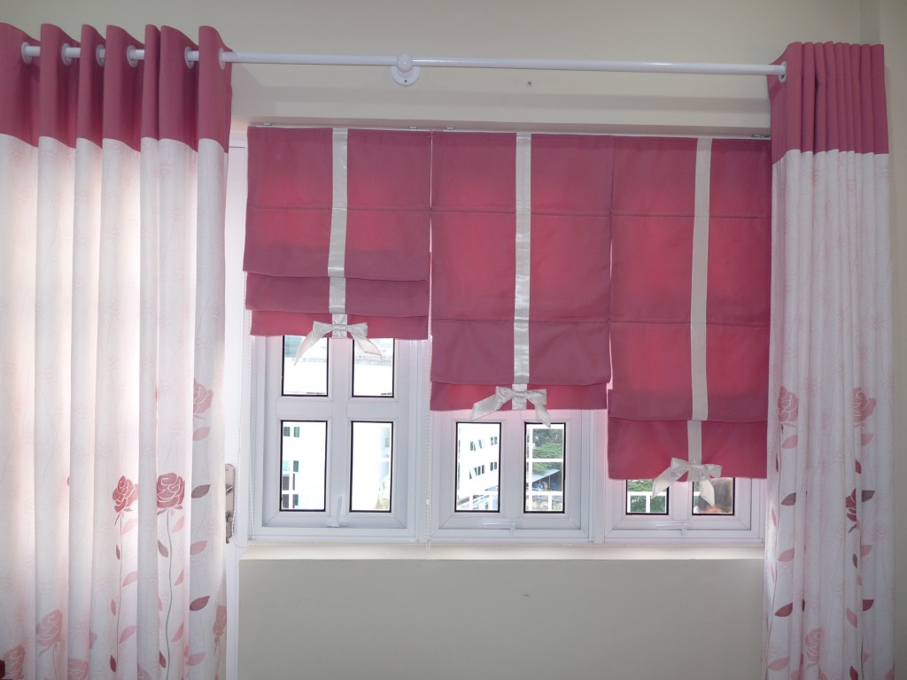 rèm vải màu hồng